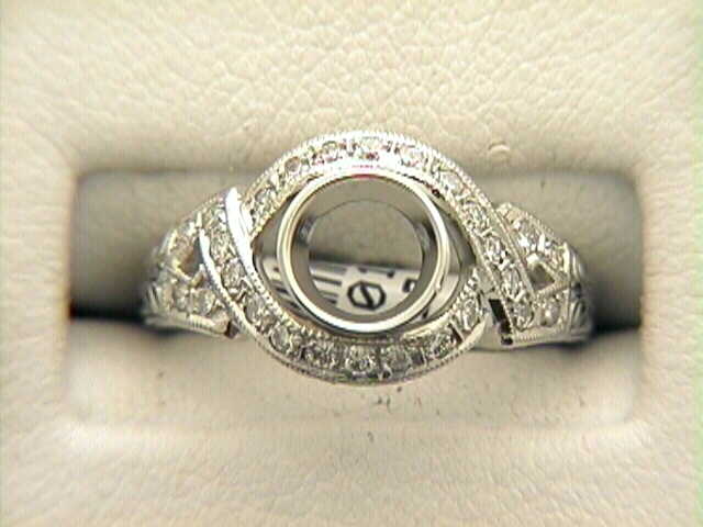Plat Dia Anti Repro Semi-Mt Ring Having Bezel Center For Rnd Stone W/ Tapered Shank W/A Total Of 26Fc Dia